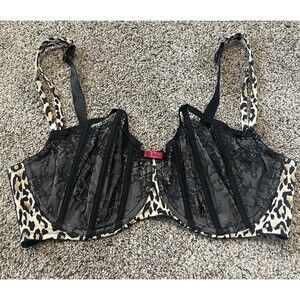 cacique bra 42ddd balconette Corset Style Underwired Unlined Animal Print Black